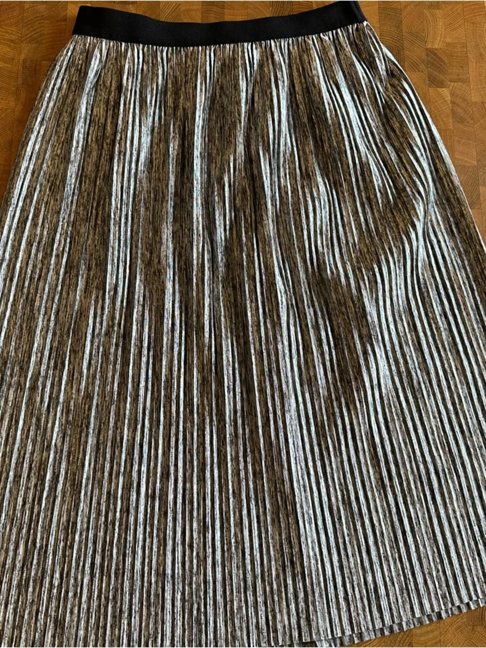 Joe B Pleated Metallic Silver and Black Midi Skirt - Picture 1 of 5